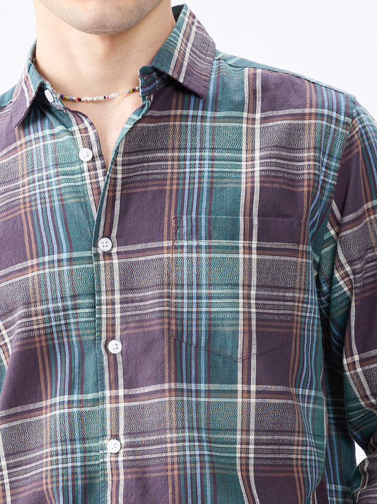 Twilight Teal Multitone Tartan Checked Jacquard Shirt