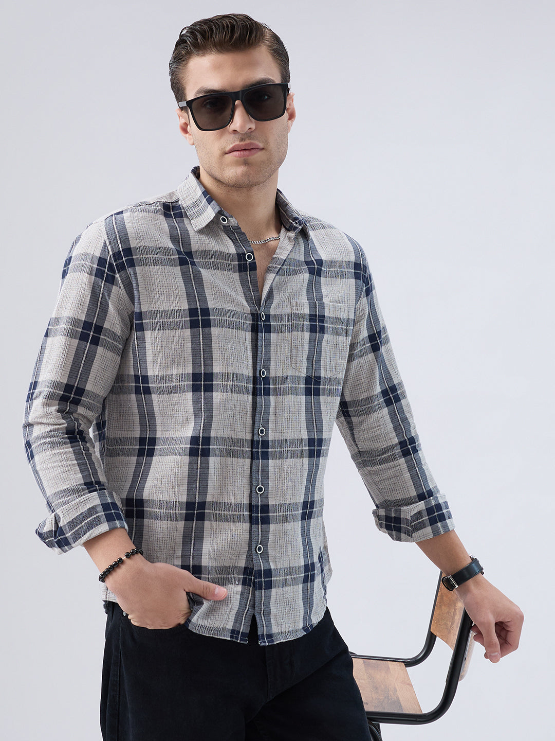 Navy Echo Box Checked Shirt