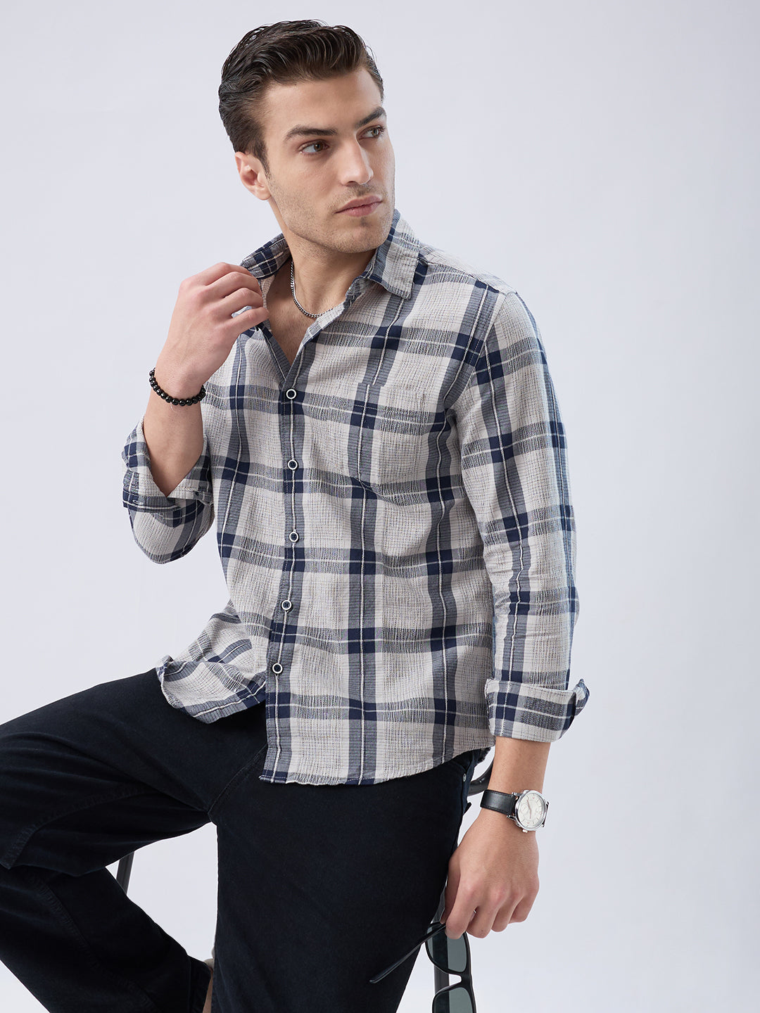Navy Echo Box Checked Shirt