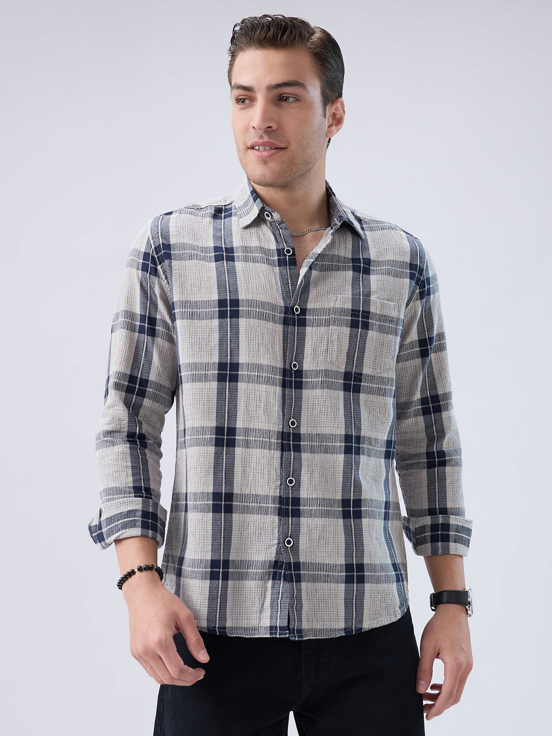 Navy Echo Box Checked Shirt