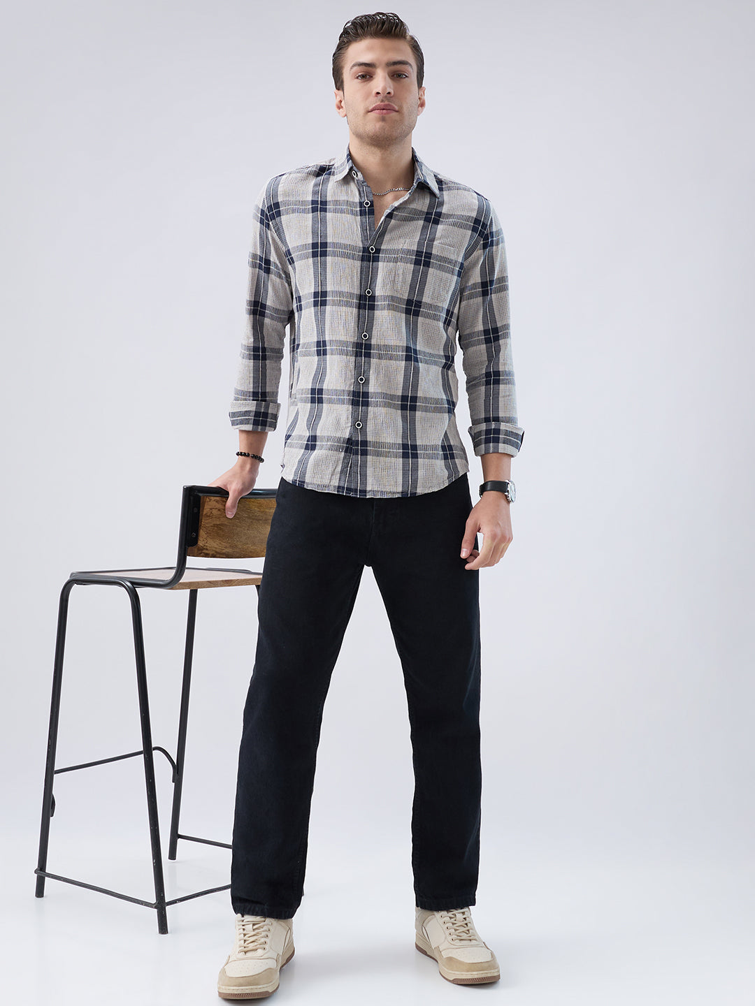 Navy Echo Box Checked Shirt