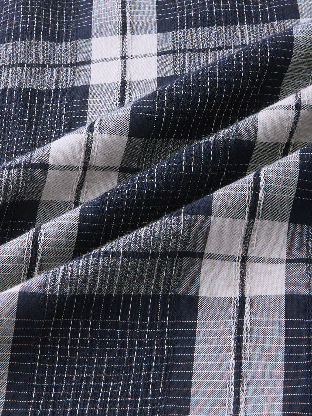 Graphite Blue Contrast Stitch Multi-Check Jacquard Shirt