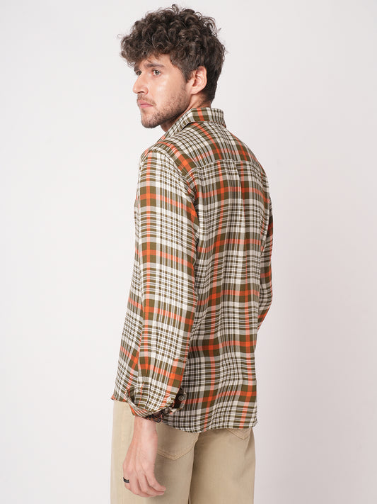 White & Olive Green Heritage Checks Shirt