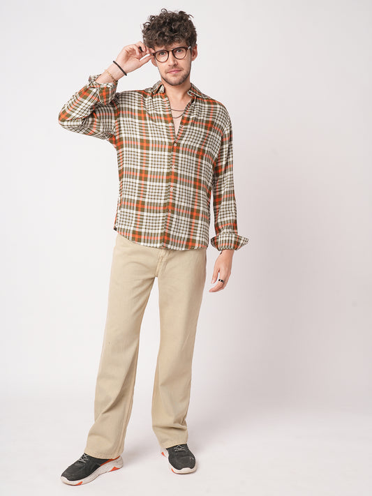 White & Olive Green Heritage Checks Shirt