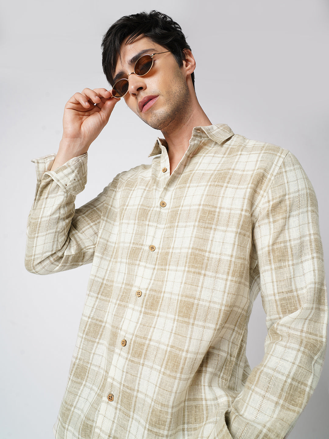 Desert Dune Coconut Checks Jacquard Shirt