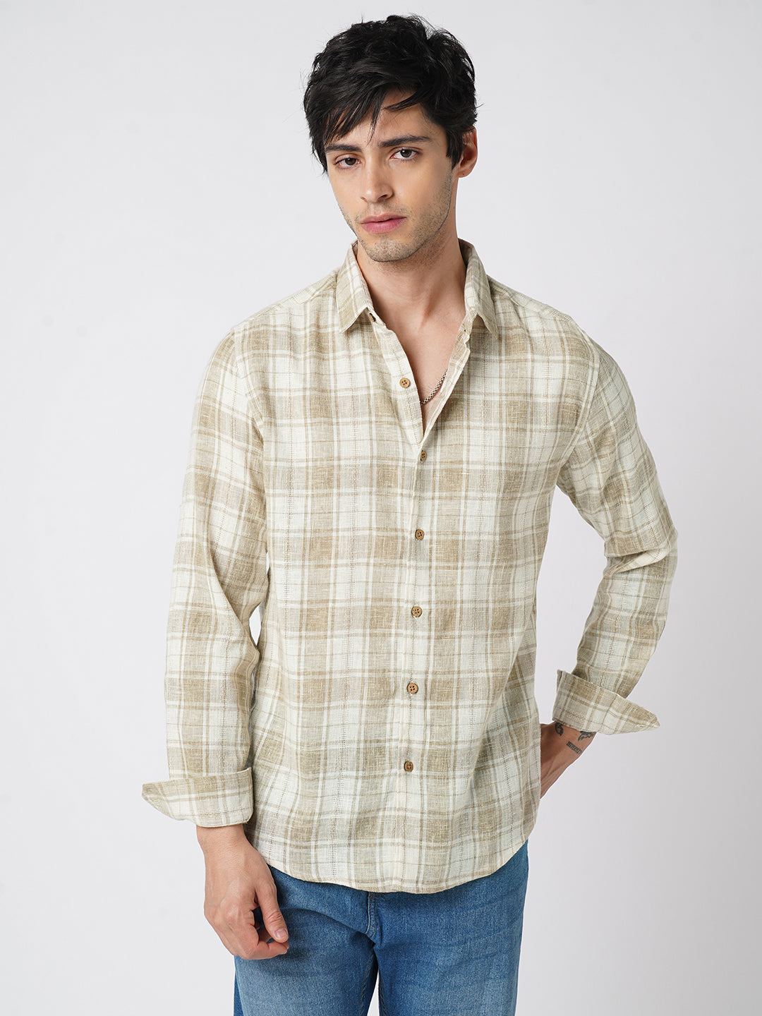 Desert Dune Coconut Checks Jacquard Shirt