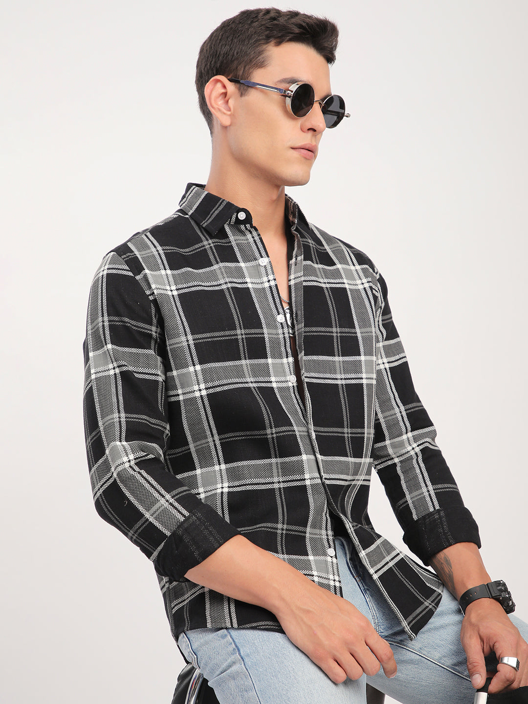 Black Twill Checks Shirt