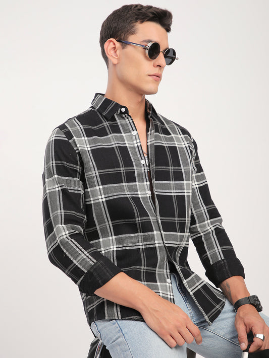Black Twill Checks Shirt