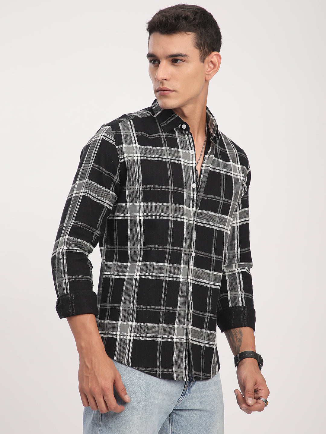 Black Twill Checks Shirt