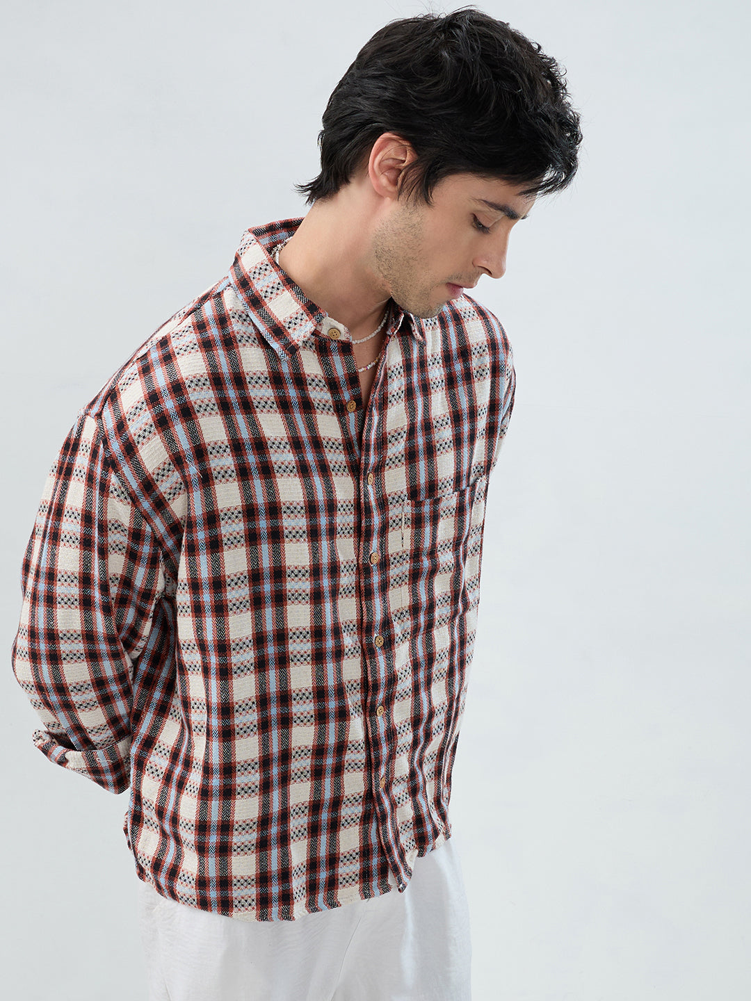 Autumn Grid Multicolor Checks Boxy Fit Crop Shirt