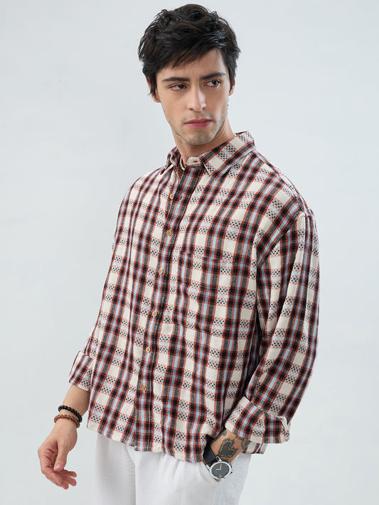 Autumn Grid Multicolor Checks Boxy Fit Crop Shirt