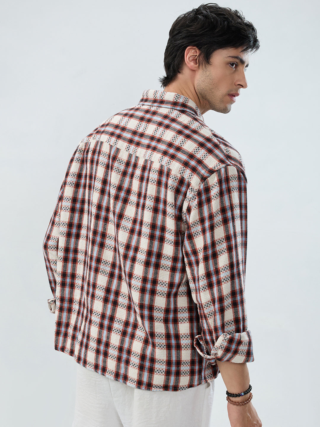 Autumn Grid Multicolor Checks Boxy Fit Crop Shirt