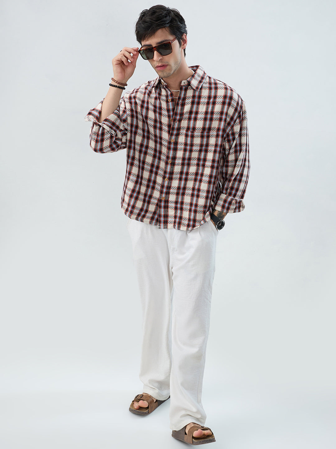 Autumn Grid Multicolor Checks Boxy Fit Crop Shirt