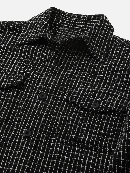 Black Sculpted Checks Double Pocket Overshirt