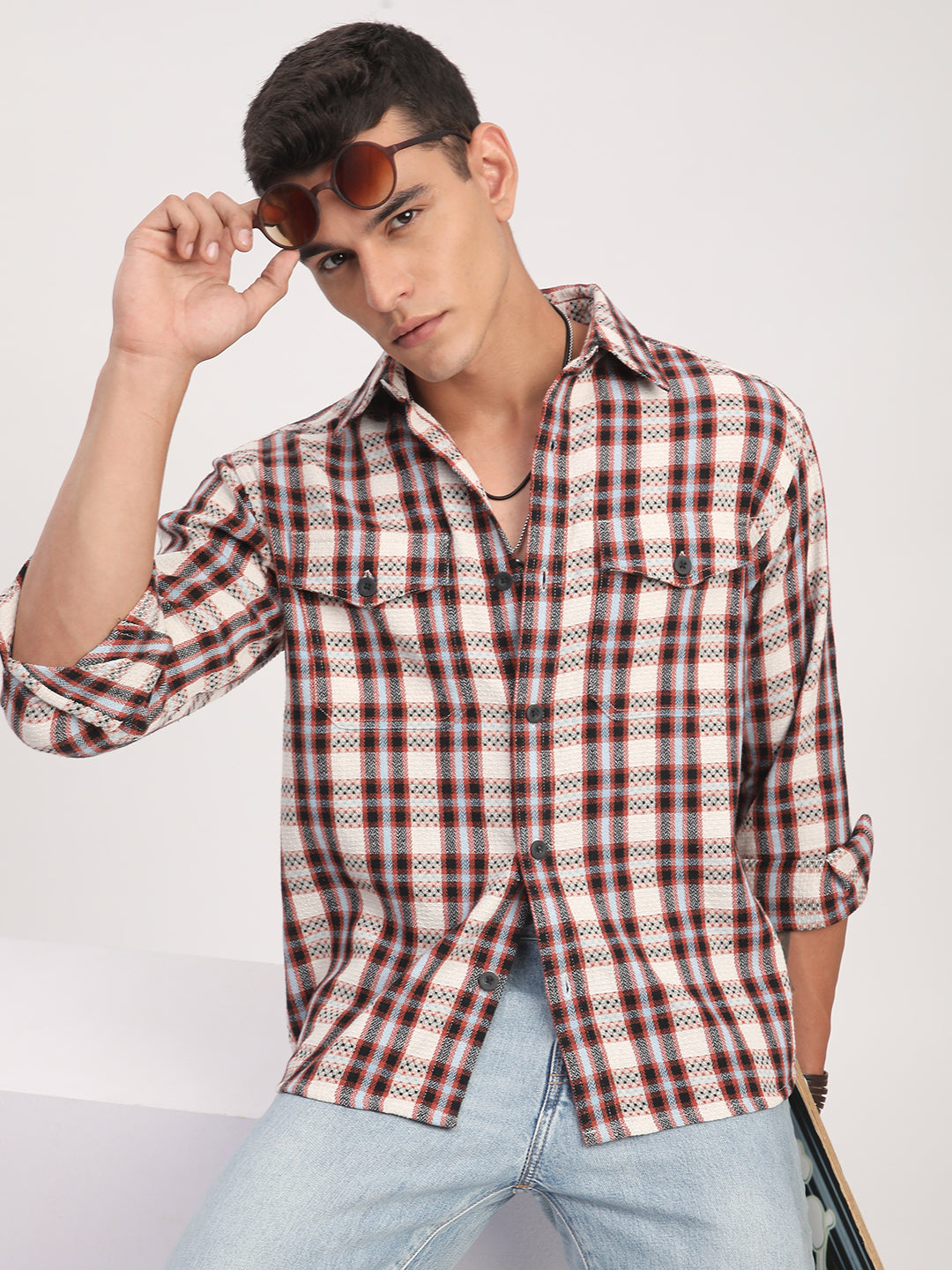 Autumn Grid Multicolour Checks Double Pocket Shirt