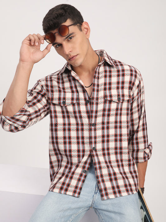 Autumn Grid Multicolour Checks Double Pocket Shirt