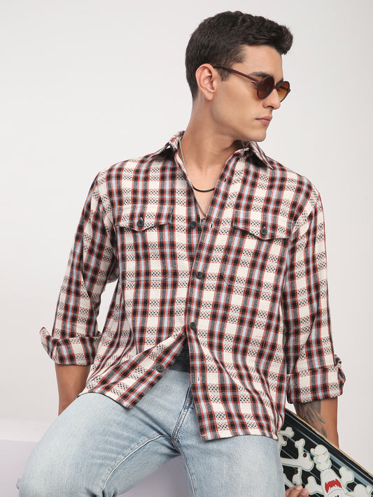 Autumn Grid Multicolour Checks Double Pocket Shirt