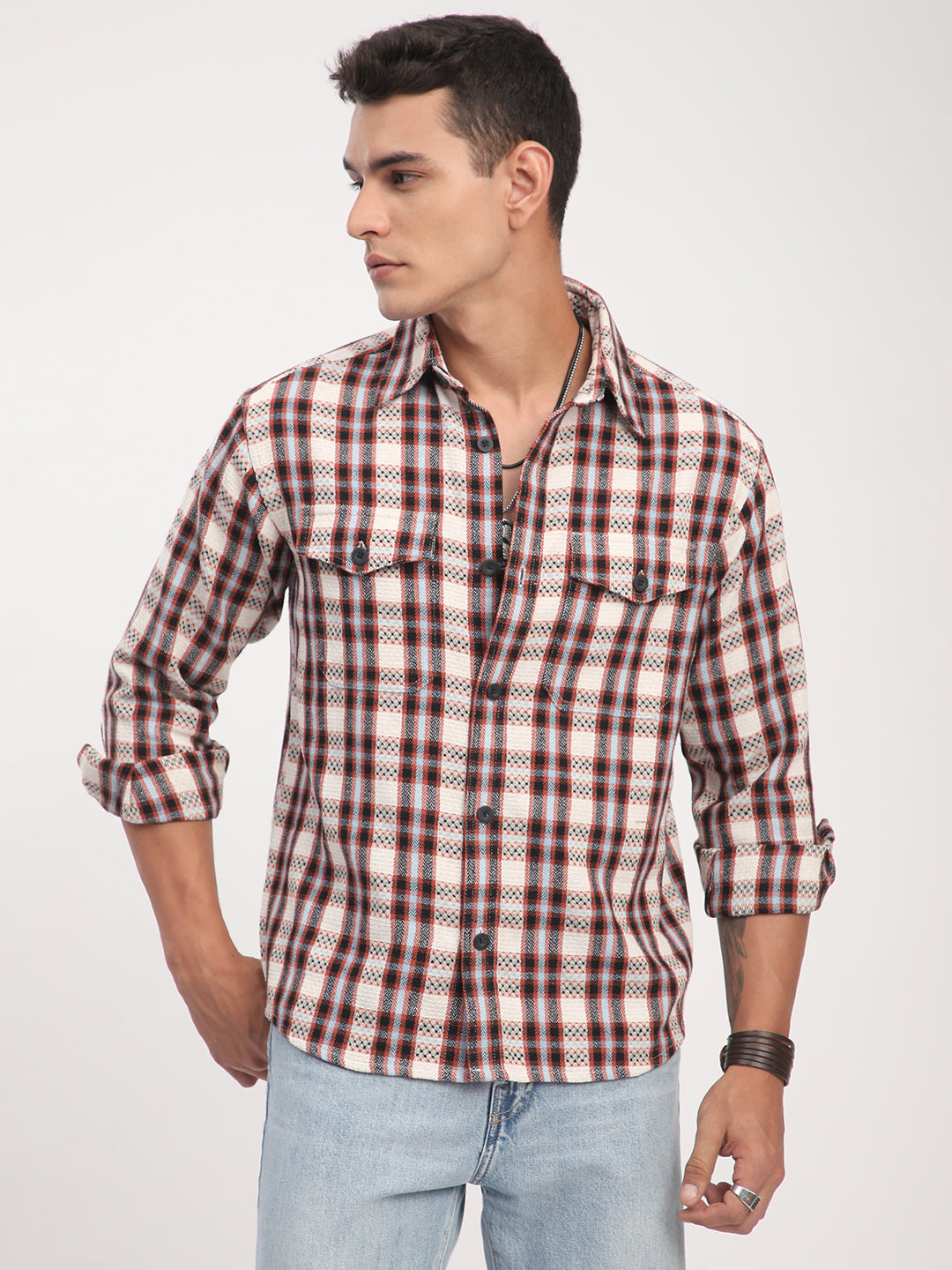 Autumn Grid Multicolour Checks Double Pocket Shirt