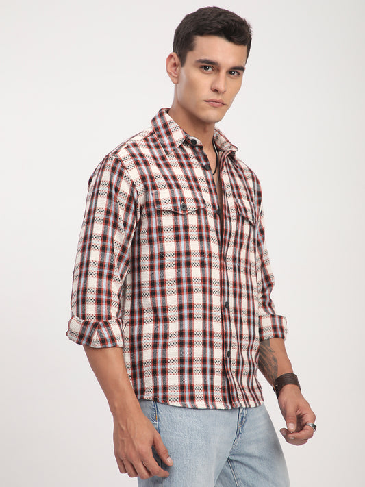 Autumn Grid Multicolour Checks Double Pocket Shirt