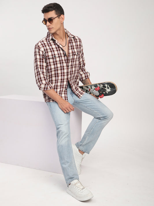 Autumn Grid Multicolour Checks Double Pocket Shirt