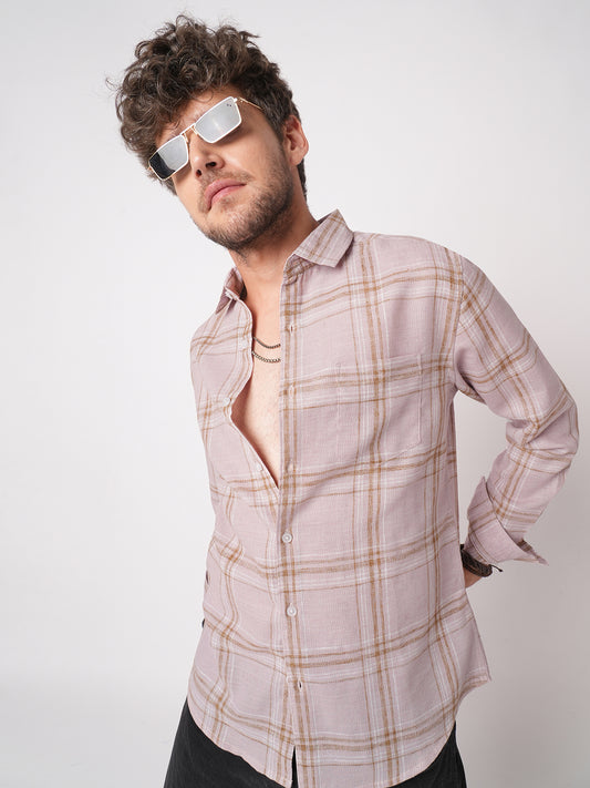 Lilac Luster Plaid Checks Linen Blend Shirt