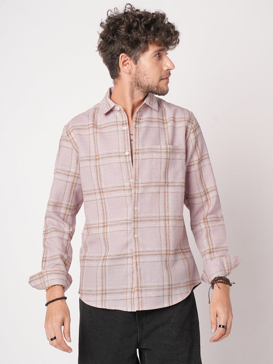 Lilac Luster Plaid Checks Linen Blend Shirt