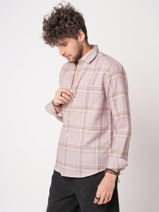 Lilac Luster Plaid Checks Linen Blend Shirt