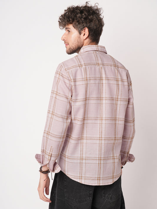 Lilac Luster Plaid Checks Linen Blend Shirt