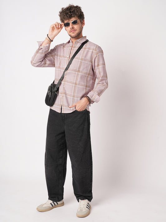 Lilac Luster Plaid Checks Linen Blend Shirt
