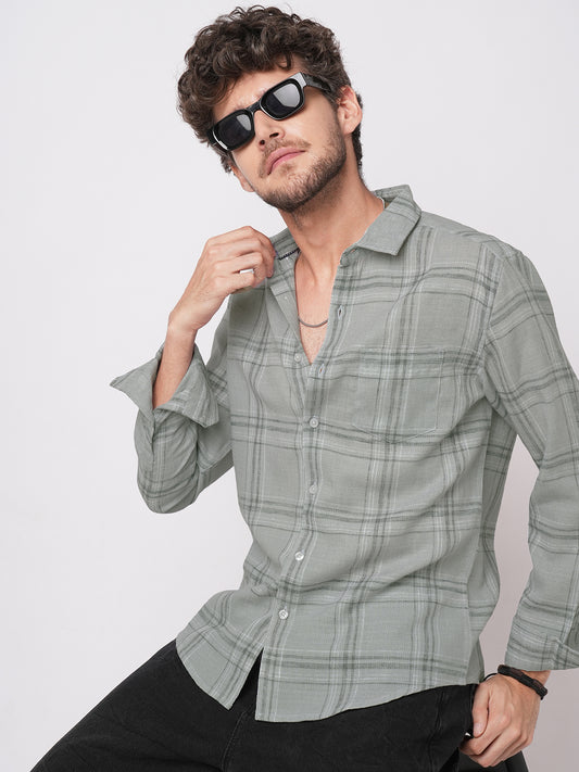 Bright Grey Gauze Grid Checks Shirt