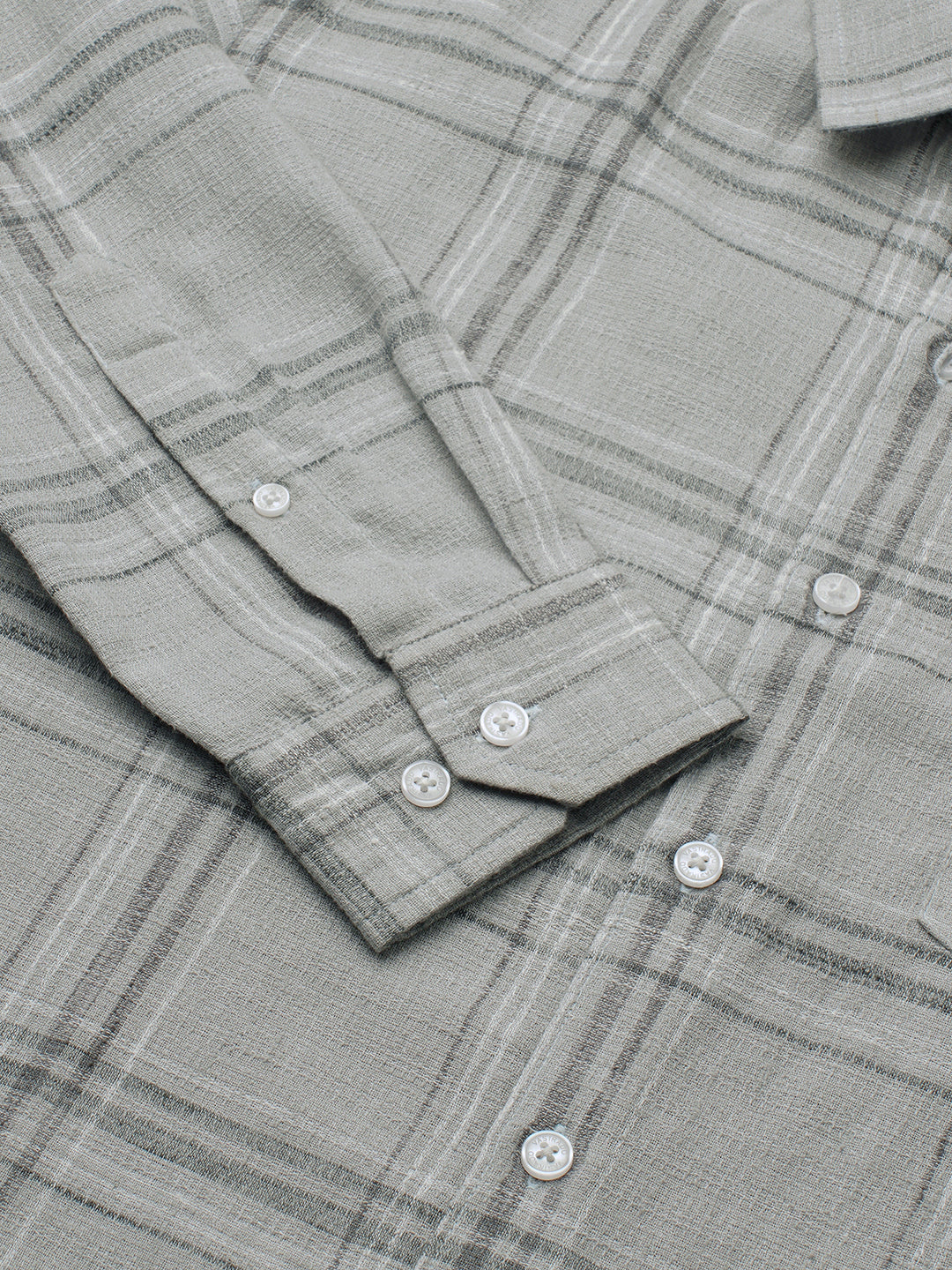 Bright Grey Gauze Grid Checks Shirt