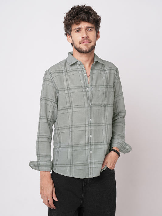 Bright Grey Gauze Grid Checks Shirt