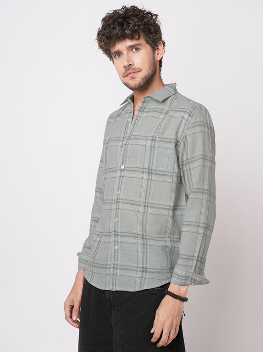 Bright Grey Gauze Grid Checks Shirt