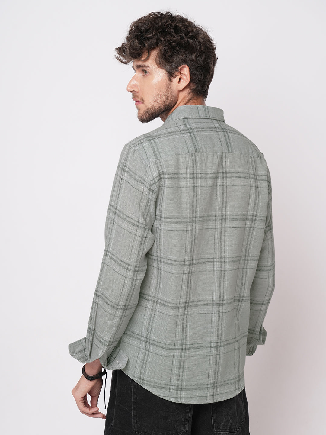 Bright Grey Gauze Grid Checks Shirt