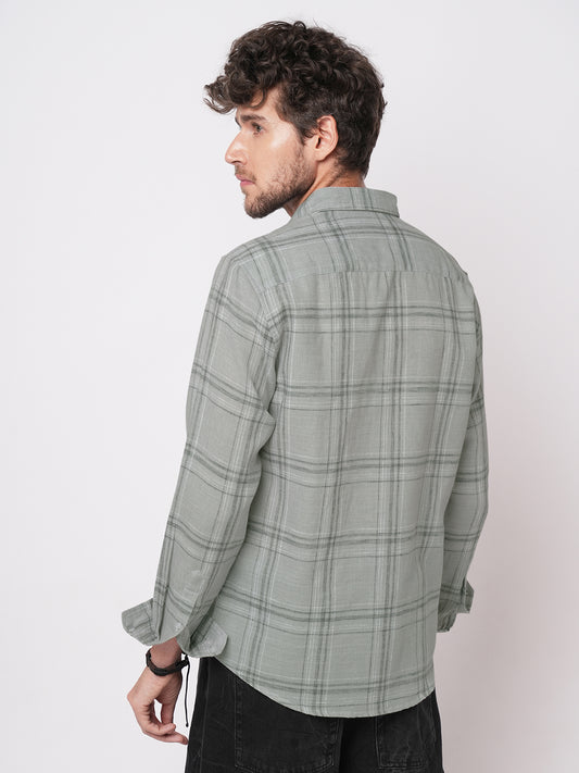 Bright Grey Gauze Grid Checks Shirt