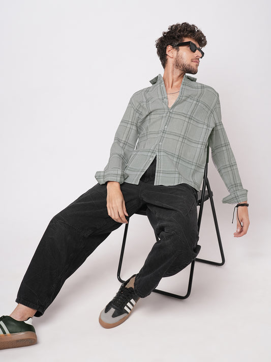 Bright Grey Gauze Grid Checks Shirt