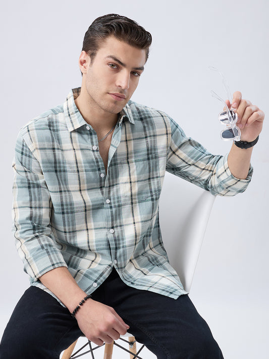 Turquoise Luxe Grid Checks Shirt