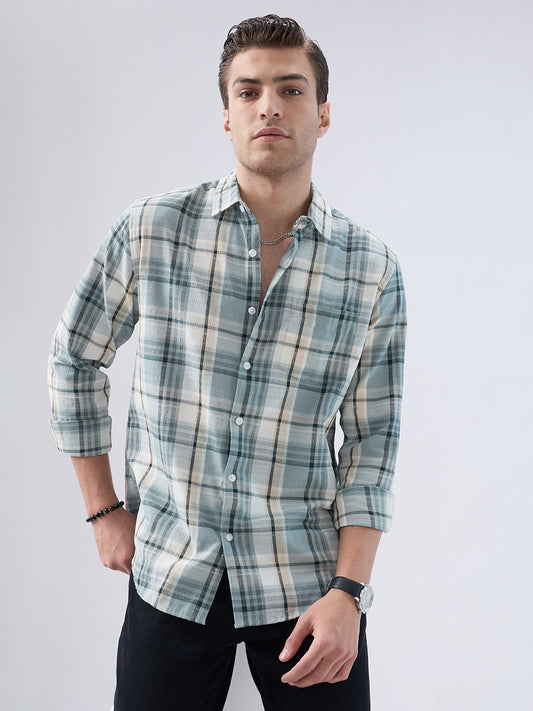 Turquoise Luxe Grid Checks Shirt