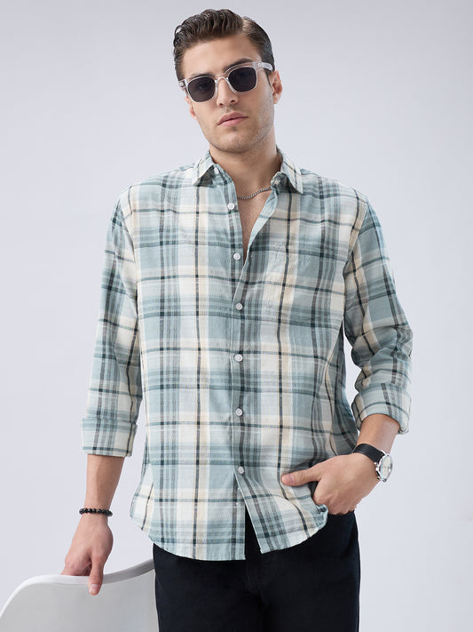 Turquoise Luxe Grid Checks Shirt