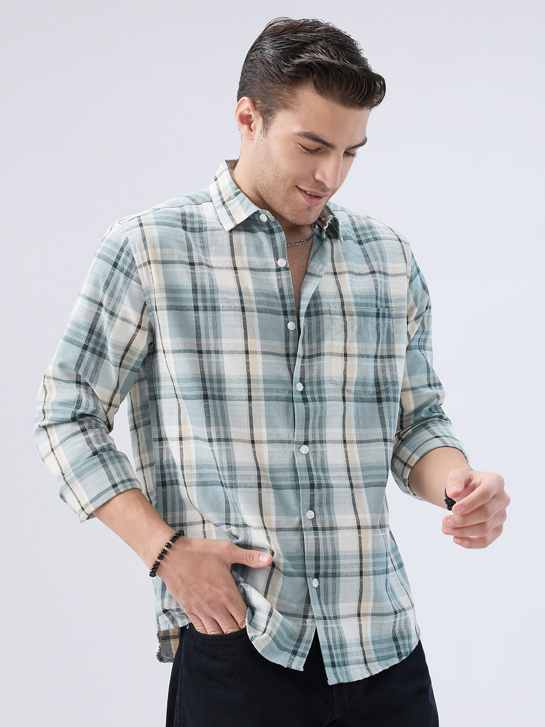 Turquoise Luxe Grid Checks Shirt