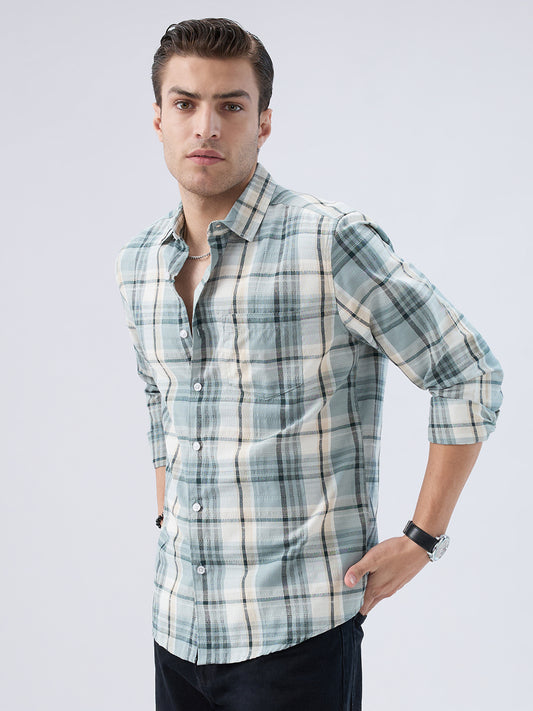 Turquoise Luxe Grid Checks Shirt