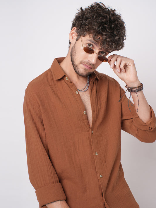Elegant Rust Double Cloth Everyday Shirt