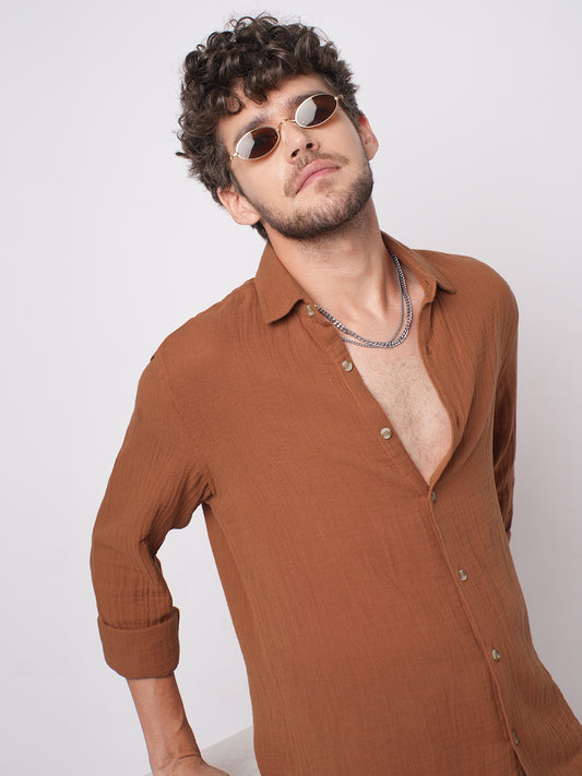 Elegant Rust Double Cloth Everyday Shirt
