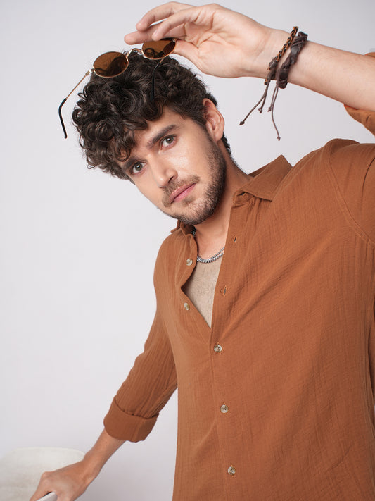 Elegant Rust Double Cloth Everyday Shirt
