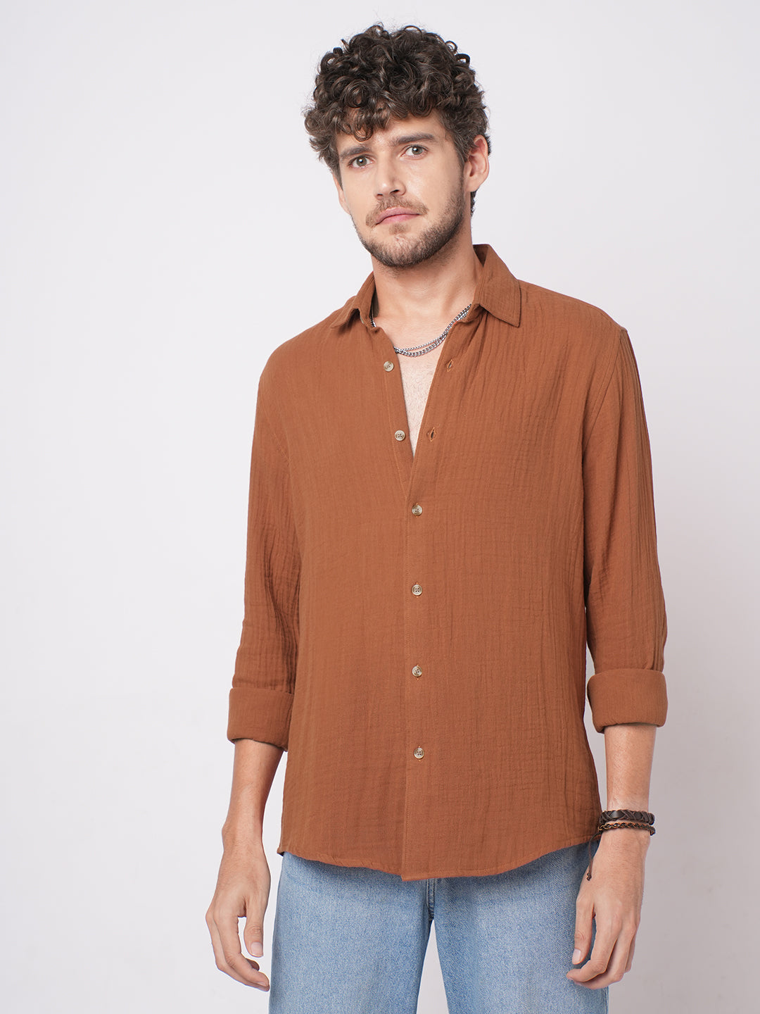 Elegant Rust Double Cloth Everyday Shirt