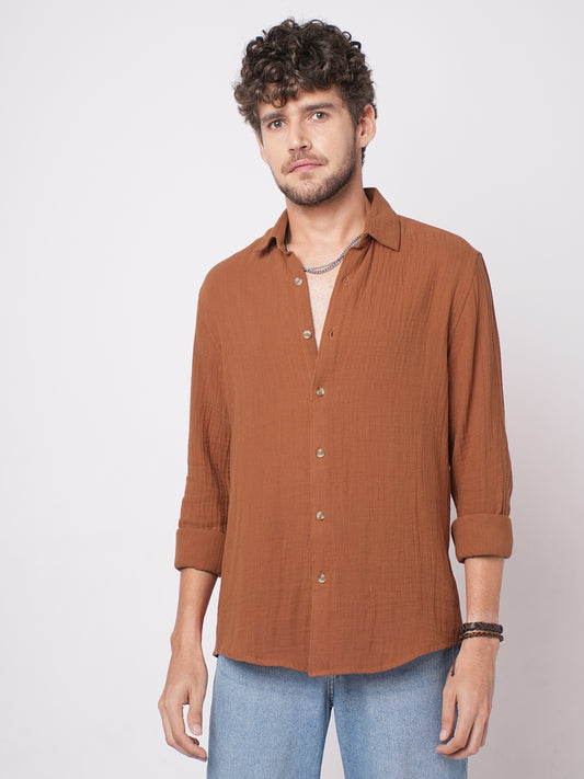 Elegant Rust Double Cloth Everyday Shirt