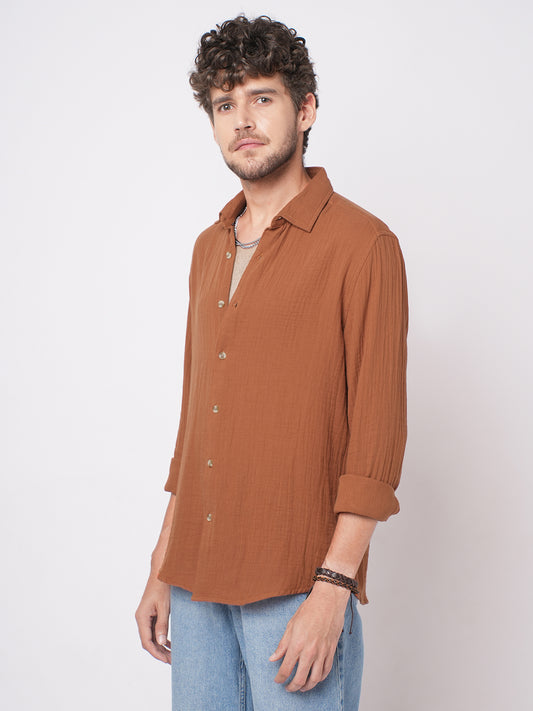 Elegant Rust Double Cloth Everyday Shirt