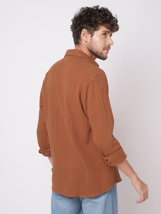 Elegant Rust Double Cloth Everyday Shirt