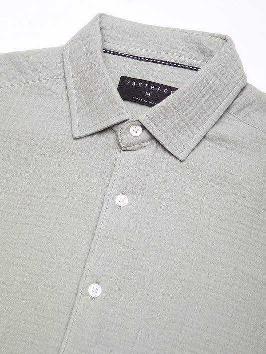 Laurel Green Zephyr Double Cloth Crinkled Shirt