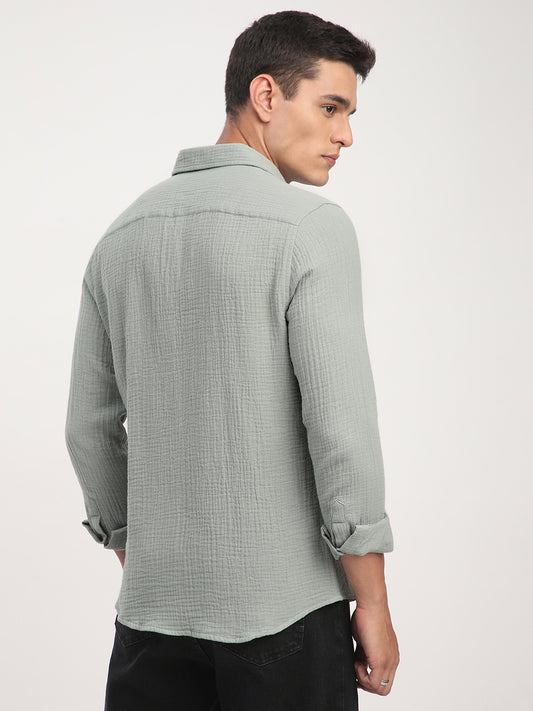 Laurel Green Zephyr Double Cloth Crinkled Shirt